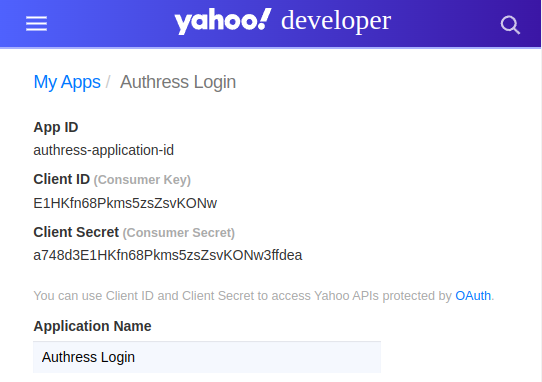 Yahoo server registration client ID