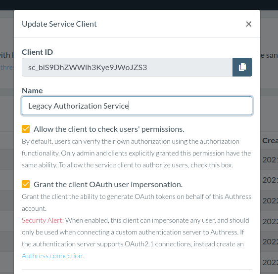 Enable the legacy authorization service