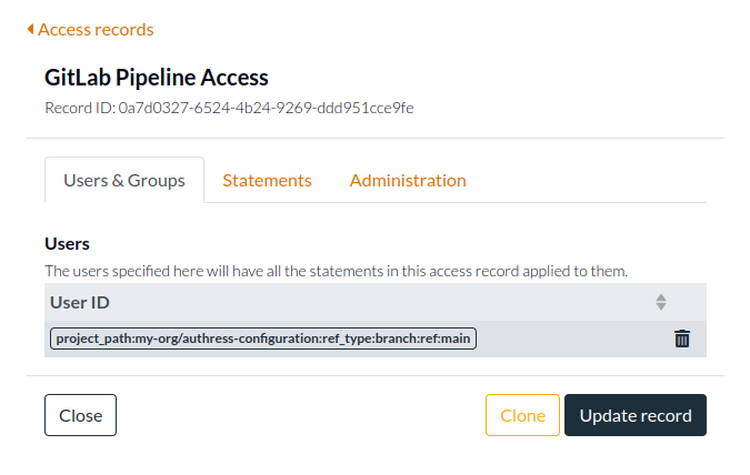 GitLab access record configuration