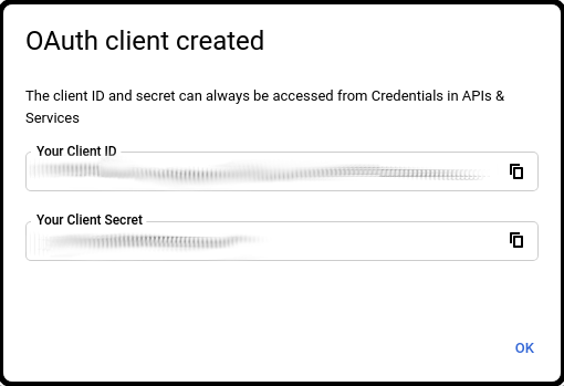 Google Admin oauth connection credentials