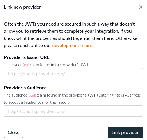 Manually link JWT provider