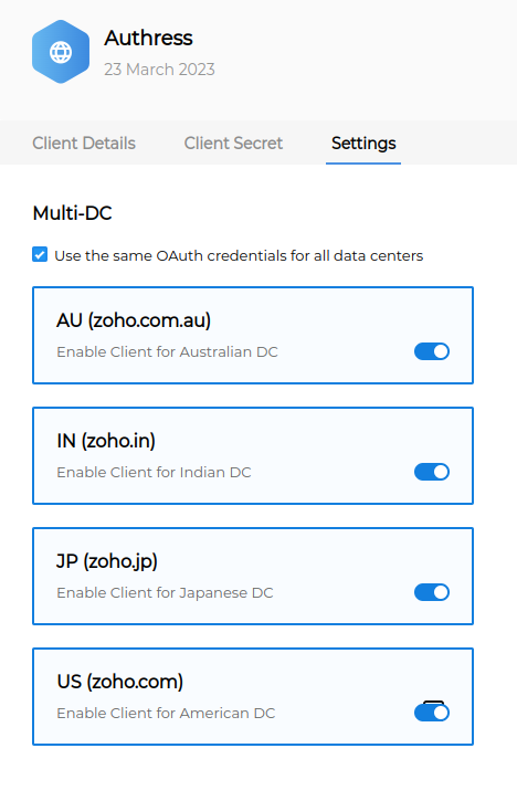 Zoho server configuration settings